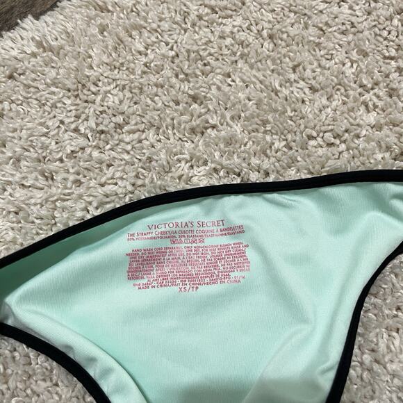 Victoria's Secret XS Turquoise Black Strappy Cheeky Swim Bikini Bottoms NWT - Picture 4 of 4